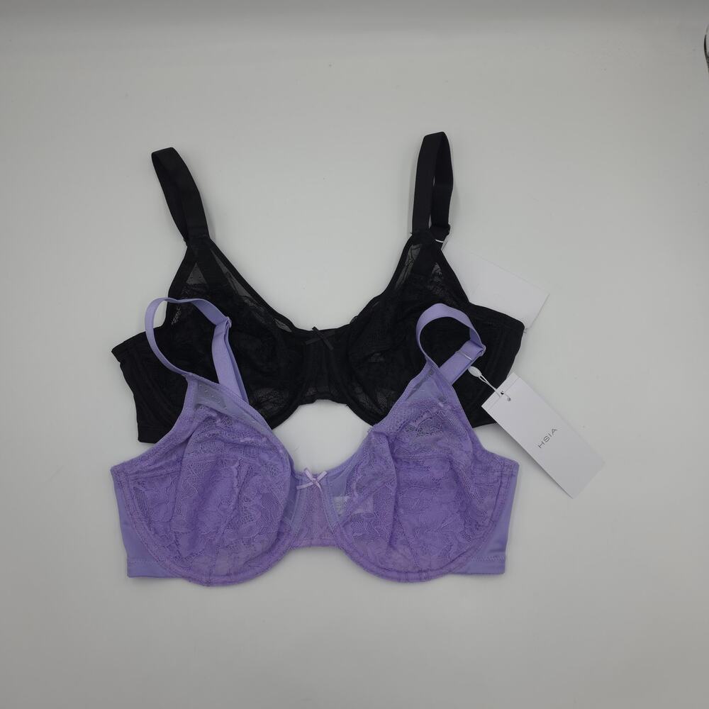 HSIA Bundle of Two Enchante Unlined Lace Underwire Bra in Black Purple Size 36D
